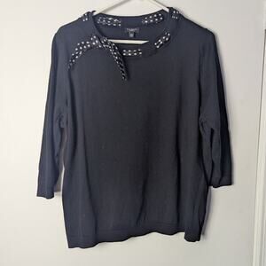 Talbots Sweater Womens 2X Black Polka Dot Silk Trim Plus Size Workwear Top